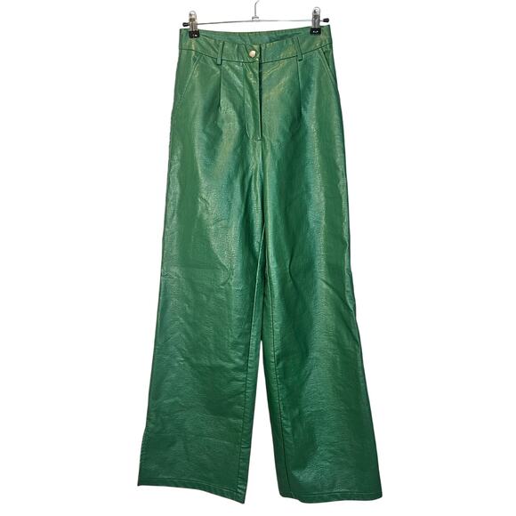 Princess Polly Suki Vegan Green Straight Wide Leg High Waisted Pants Size 4 - Picture 2 of 11